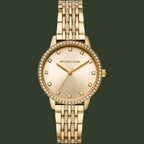 Gold watch with diamond accents on a white background