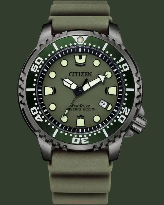 CITIZEN Promaster Eco-Drive Divers Green Rubber Strap BN0157-11X