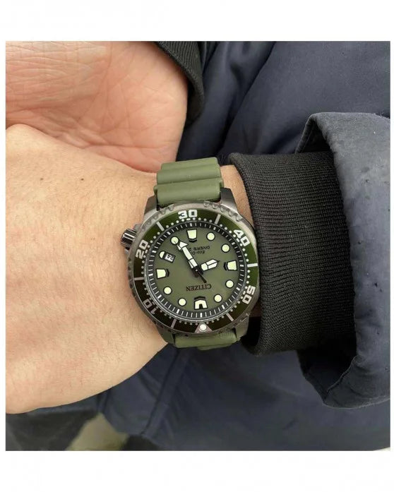 CITIZEN Promaster Eco-Drive Divers Green Rubber Strap BN0157-11X
