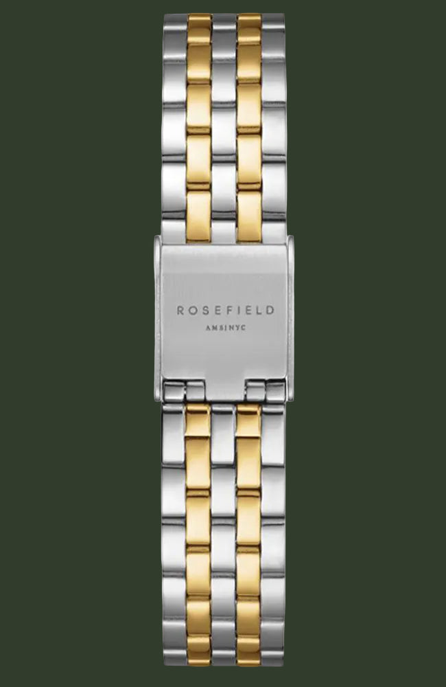 Rosefield Amalfito two-tone stainless steel watch band with gold-plated links, shown vertically on a plain white background.