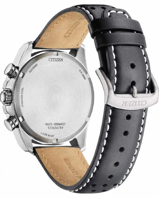 CITIZEN Eco-Drive Chronograph Black Leather Strap CA4640-09A
