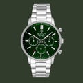 A GANT men's stainless steel chronograph watch with a dark green dial and matching green sub-dials, set against a plain white background.