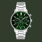 A GANT men's stainless steel chronograph watch with a dark green dial and matching green sub-dials, set against a plain white background.