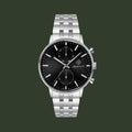 A GANT men's analog watch with a black dial and a silver stainless steel link bracelet, shown against a plain white background.