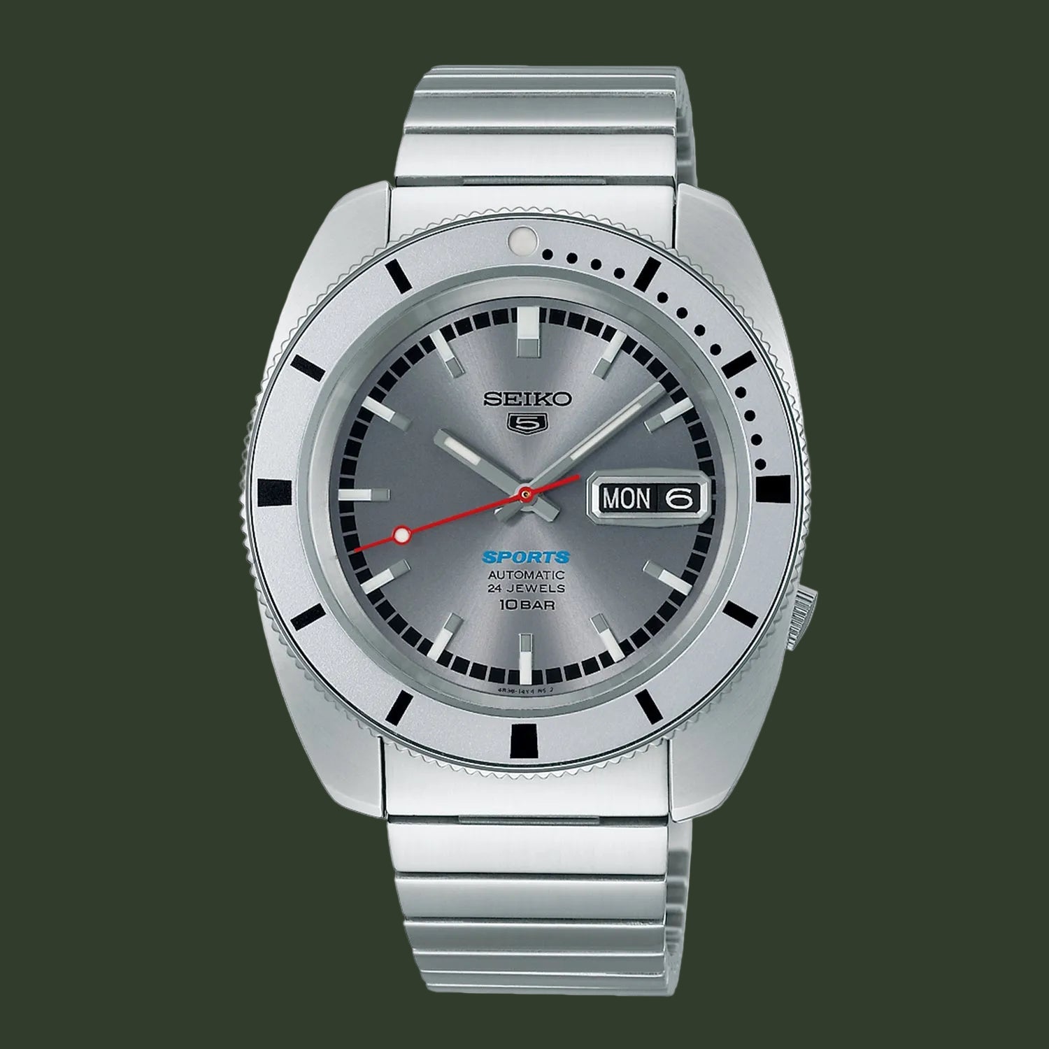 Silver Seiko watch with a white background