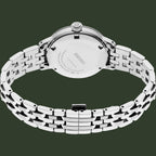 Silver Seiko watch with a metal bracelet on a white background