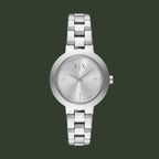 Silver watch with a metal bracelet on a white background