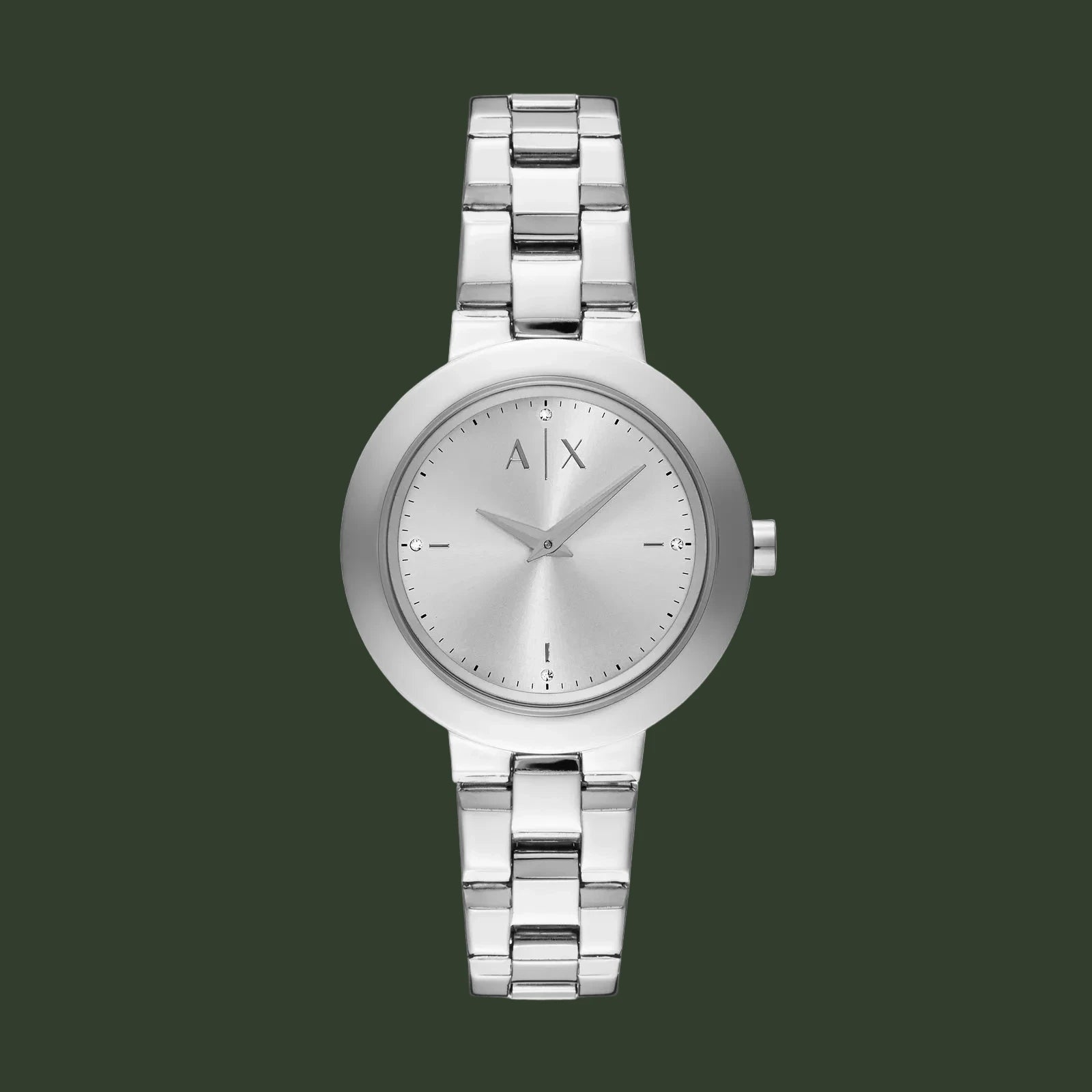 Silver watch with a metal bracelet on a white background