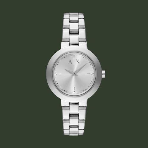 Silver watch with a metal bracelet on a white background