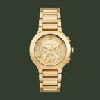 Gold watch with a detailed face on a white background