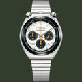 Silver Citizen chronograph watch on a white background