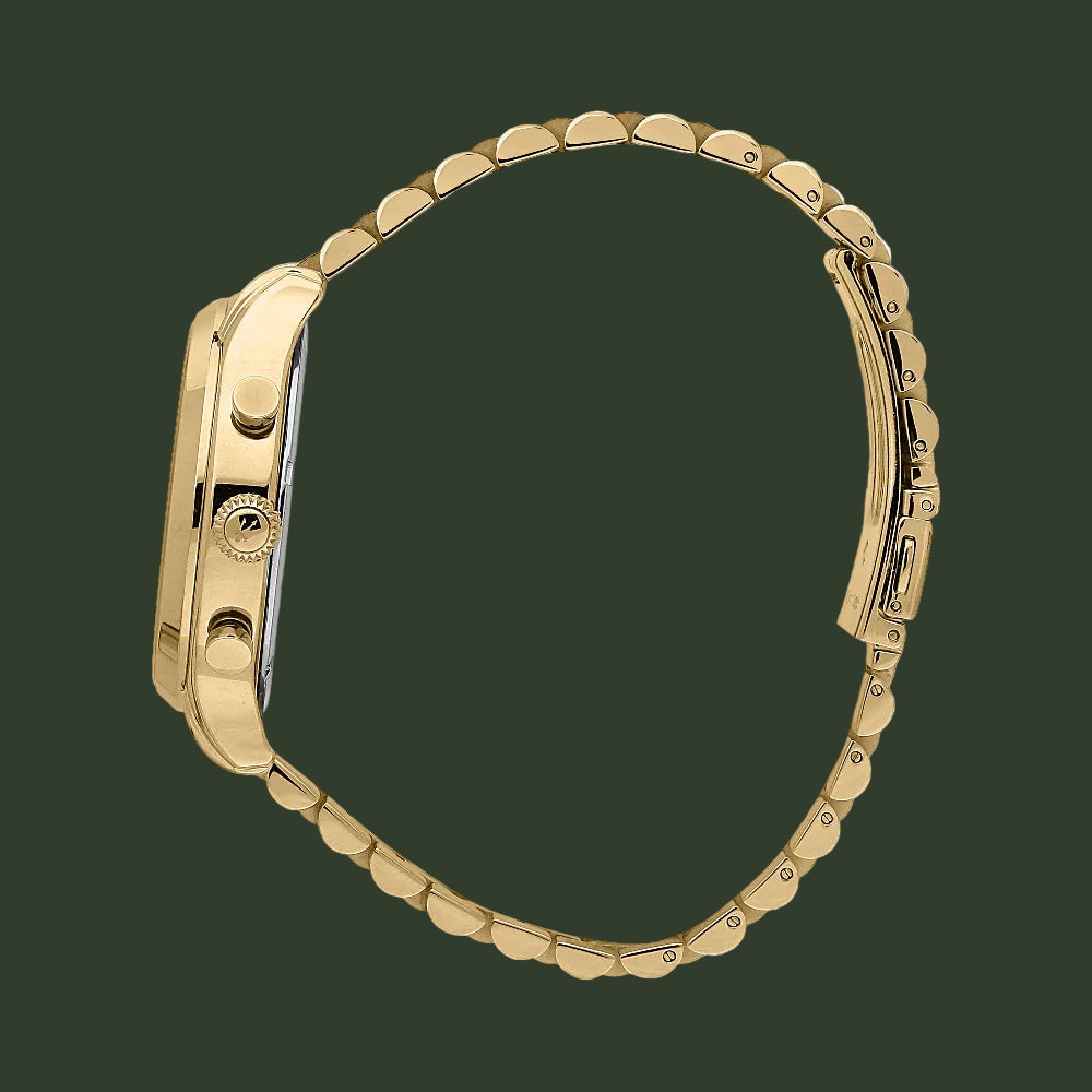 Gold watch case on a white background