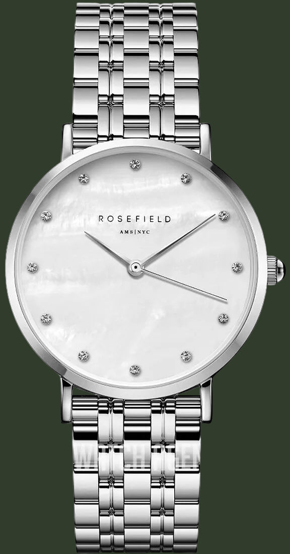 Rosefield watch with silver metal bracelet on a white background