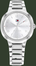 Silver watch with a detailed face on a white background